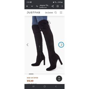 New 9.5E JustFab Black Jesyna Chunky High Heel Over the Knee Thigh High Boots